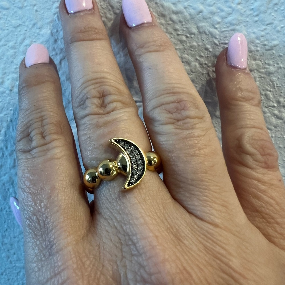 Gold and Silver Crescent Moon Ring